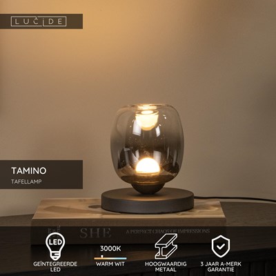 Lucide TAMINO - Tafellamp - Ø 15 cm - LED - 1x6W 3000K - Zwart